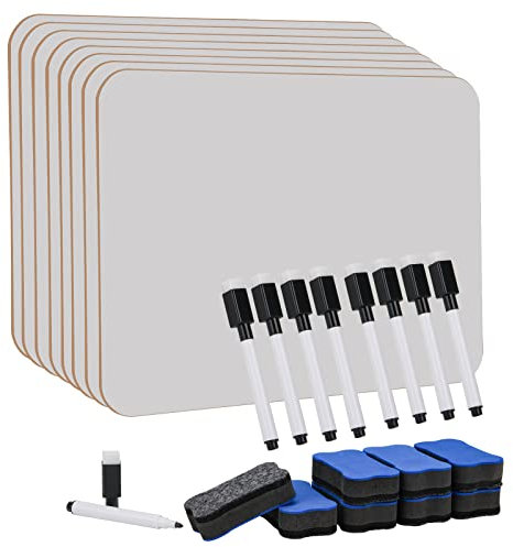 Hisredsun 8 Stück Small Dry Erase White Board, 21x30 cm Doppelseitiges Mini Whiteboard mit 8 Stiften und 8 Radiergummis, Langlebige tragbare Whiteboards für Klassenzimmer, Zuhause und Büro
