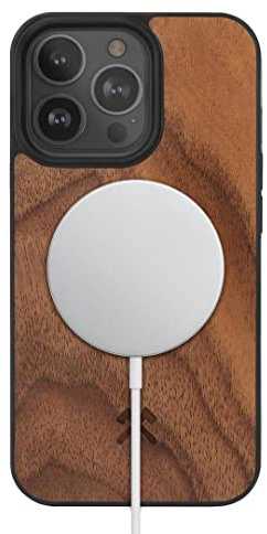 Woodcessories - Magnetisches Bumper Case für iPhone 14 Pro Max kompatibel mit MagSafe, Handyhülle mit Magnet aus Holz, Walnuss