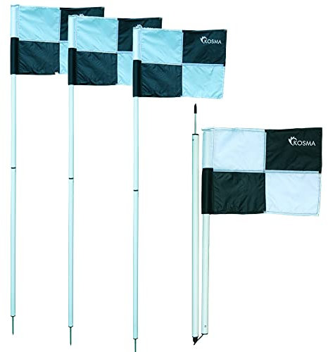Kosma Set of 4 Half Folding White & Black Corner Flags with white pole | Football Training Corner Flags | Folding Corner Flags | Side Line Soccer Flags | 5 Ft x 25 mm