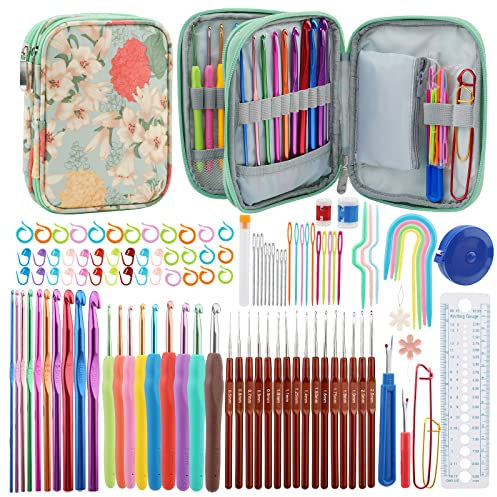 Doxiru 100Pcs Crochet Hook Set,Ergonomic Soft Rubber Comfort Grip Crochet Hooks 2mm-6mm, Crochet Knitting for Beginner Adults,Colorful Case Crochet Kits Accessories Sets and Various Types of Needles