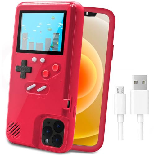 Spielekonsolenhülle für iPhone,LucBuy Schutzhülle mit Eigener Stromversorgung und 36 Spielen,Cooles Farbdisplay,Stoßfeste Videospiel-Handytasche iPhone 14 -- Rot