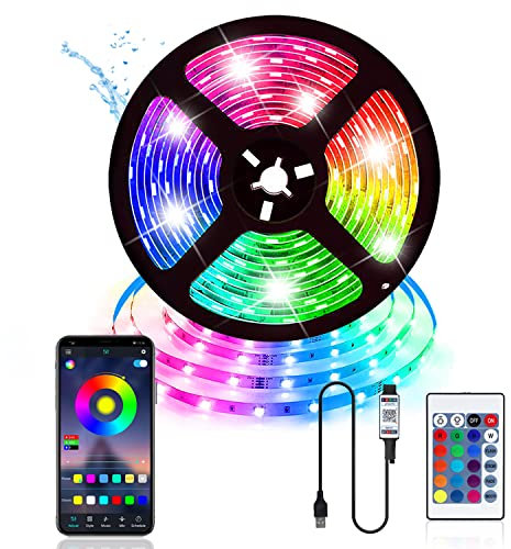 Vinmooog Tira LED rgb luces led habitacion 5M luz led,led tv tiras led USB 5050 16Colores Sincronización de Música Bluetooth con Inteligente Control de APP para TV Fiesta Bar y Pasillo