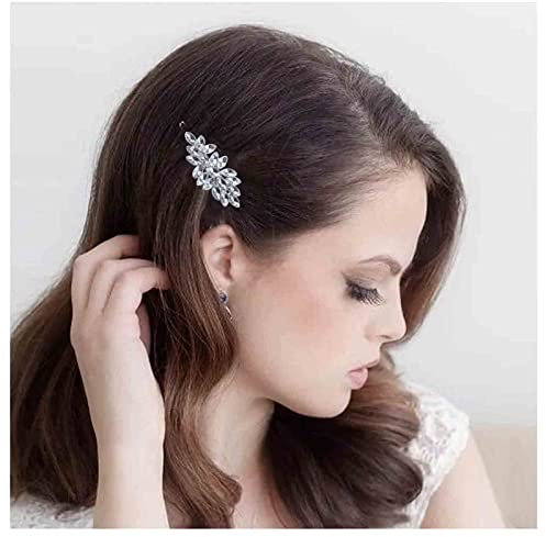 Allereya Strass Blatt Haarspange Haarspange Kristall Hochzeit Haarnadeln Haarspange Silber CZ Bling Braut Kopfschmuck Dekorative Kopfspange Kopfbedeckung Haarschmuck für Frauen und Mädchen (Silber)