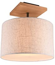 lightling Emil Deckenleuchte, Deckenlampe mit Stoffschirm beige, Baldachin aus Holz Pinie und nickel antik Metall, exkl. E14 max. 60 Watt Leuchtmittel, Höhe: 36 cm