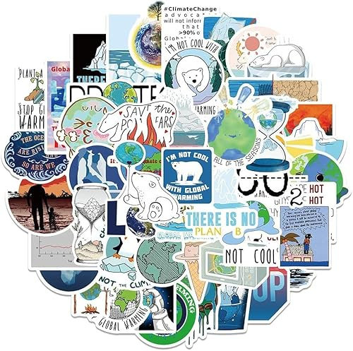 Uteruik Wasserdichter Aufkleber Global Climate Change Graffiti Aufkleber Pack für Laptop Wasserflaschen Skateboard Koffer Motorrad Gitarre Dekoration, 50 Stück
