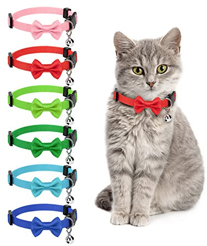 Halsband Katze Fliege Halsband Verstellbare Katzenhalsband mit Fliege und Glocke Personalisiert Haustierzubehör für Haustiere Katzen Welpen 6 Farben