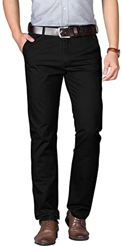 Misfuso Pantalon Homme Anti-Rides 100% Coton Taille Normale Tube Droite Décontracté avec Poches Noir 46
