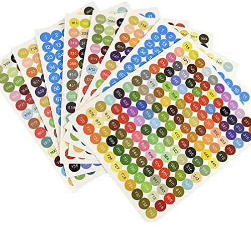 DULSPUE Diamantmalerei-Nummernaufkleber - 8 Blatt Farbnummer-Aufkleber, DMC Farbnummernaufkleber Diamond Painting Diamantmalerei-Etiketten Diamantmalerei-Farbkarte für Diamantmalerei-Aufbewahrungsbox