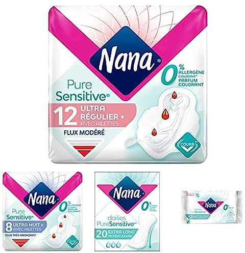 Nana PureSensitive Serviettes (20 unités) + Protège-Lingerie XL (20 Protège-Slips) + Lingettes Intimes (12 unités) - 52 Count - Hygiène Féminine - Sans Parfum - Hypoallergénique