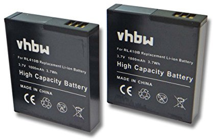 vhbw 2X Akku kompatibel mit Maginon Action Cam AC-800W Videokamera Camcorder (1000 mAh, 3,7 V, Li-Ion)