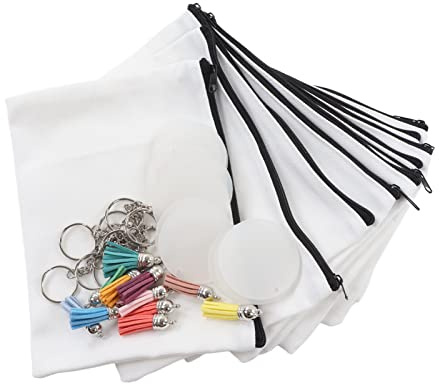 Jenngaoo 10 Stück Sublimation Kosmetiktasche Rohlinge 20x14,5cm | Für DIY Thermotransfer, Aus Canvas, Mit Anhängern, Schlüsselanhängern, Quasten, Für Make-up, Stifte, Reise, Geschenk, Basteln
