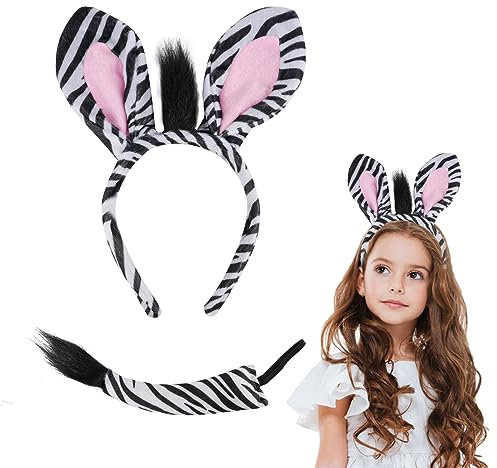 ACWOO Tier Kostüm Set, Haarreif mit Schwanz, Stirnband, Fasching, Mottoparty, Halloween Kostüme (Zebra)