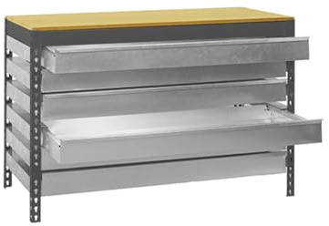 SimonRack BT5 Werkbank für Werkstatt, Gewicht 600 kg, 842 x 1210 x 760 mm, Arbeitstisch, 6 Schubladen, Anthrazit/Madera