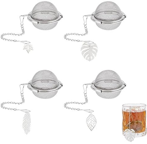 UNICRAFTALE 4 Sets Runde Tee Ei Für Losen Tee 304 Edelstahl Teefilter Mesh Netz Teesieb Mit Blatt Anhänger Tee Halter Teesieb Set Zum Aufbrühen von Tee Gewürze Und Gewürze