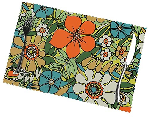 Tischsets, 70er Jahre, Teller-Tischsets, 6er-Set, hitzebeständig, rutschfest, waschbar, für den Esstisch in der Küche