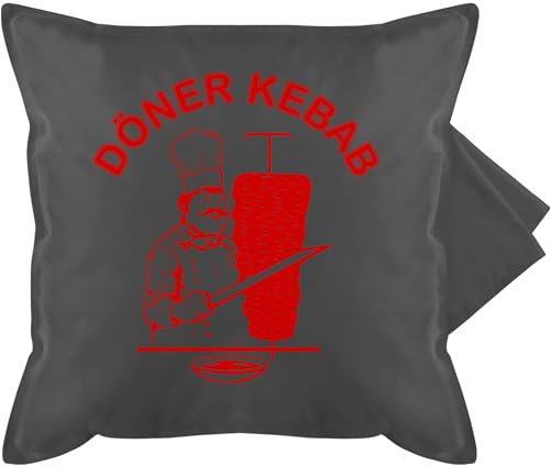 Kissenbezug - Karneval & Fasching - Kissen - Original Döner Kebab Logo - 50 x 50 cm - Grau - faschings- kebap carneval doner karneval& spieß fastnacht sachen carnival witzige faschings fasnet