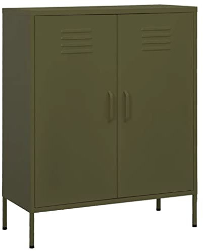 MNISDFL Garderobenschränke Wohnzimmer Sideboard Zimmermöbel Lagerschrank Olivgrün 80x35x101,5 cm Stahl
