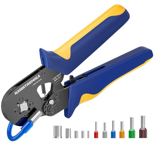 Haisstronica Ferrule Crimping Tool,Quadrilateral Quadrilateral Self-adjustable Ratchet Crimper Tool Pliers for AWG 23-7 Ferrule Crimp Wire Ends Terminals