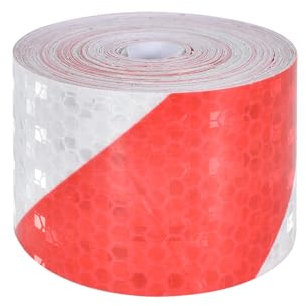 5cm x 10m Reflektierende Klebeband, Gefahrenband Selbstklebend, PVC Warnband Rot Weiss, Reflektorband Klebeband Wasserfest, Absperrband Reflektierend, für Sicherheit im Straßenverkehr (Rot Weiss)