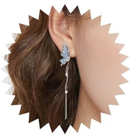 Wendalern Lange Quaste Schmetterling Ohrringe Blau Kristall Schmetterling Flügel Ohrringe Cz Curve Schmetterling baumeln Ohrringe Kristall Lange Aussage Schmetterling Ohrringe Schmuck für Frauen