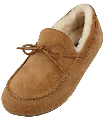 HAFLINGER Lammfellclog Mokassin Yumah Hausschuh Leder Beige (Chestnut 1582), Gr 37