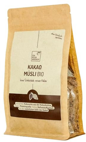 Bio Kakao Müsli ohne Industriezucker, 350 g von bleibwacker. Veganes Schokomüsli. Keine Schokolade, reiner Kakao. Mit echten Kakaonibs.