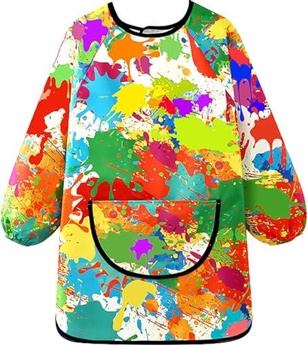 MESU Kids Art Smocks Long Sleeve Apron Waterproof Artist Painting Children Apron Graffiti L