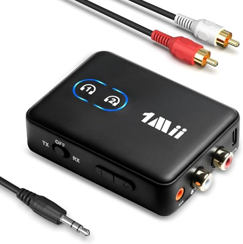 1Mii ML302+ Bluetooth 5.3 Trasmettitore Ricevitore Audio per TV | Adattatore Audio HiFi con RCA/AUX 3.5mm Jack, aptX Bassa Latenza/HD, Controllo Volume, Dual Link per 2 Cuffie, PC, Stereo