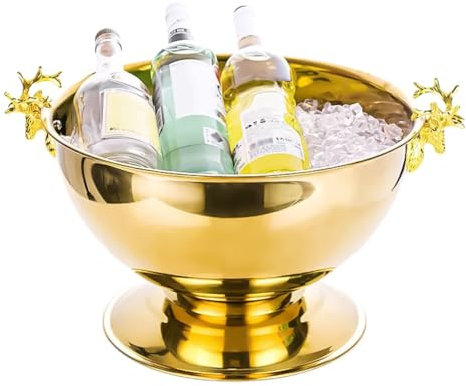 HIFRQVVC Eiskübel,Champagner-Eimer, Isolierte Griffe in Hirschkopfform, 13 Liter, hält EIS kalt und trocken, Bierkübel for Champagner, Cocktailbar, for Kühlen von Bier, Eiswanne(Gold)