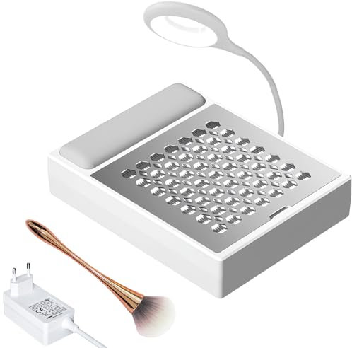 Staubabsaugung für Nägel, FREEUP Professionell Nagelstaubsauger mit filter & Lampe, Leiser Absaugung Nägel für Nagelstudio & Zuhause, Weiß