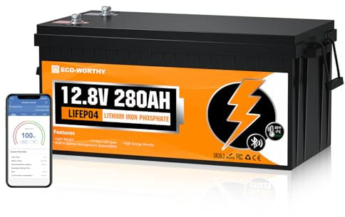 ECO-WORTHY Bateria Litio 12V 280Ah Bluetooth, Lifepo4 280Ah con BMS Protección de Baja Temperatura y MAX. 15000 Ciclos,3584Wh Batería de Coche para Autocaravana,Barco,Placa Solar,Caravana