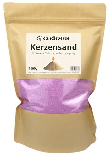 Candleverse Kerzensand 1kg [Lavendel] | inkl. 30 Dochte | Natürliches Kerzenwachsgranulat | Kreative DIY-Kerzen für Zuhause und als Deko
