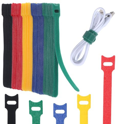100 Stück 12 mm*150 mm Klett Kabelbinder Kabel Klettband Klettbänder Cable Ties Wiederverwendbare Kabelbinder Wiederverschließbar Klettband Kabelbinder Klettverschluss Schwarz Grün Blau Gelb Rot