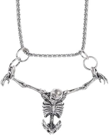 YUNCHONGuk Punk Skeleton Skull Necklace for Men Women,Captivity Skeleton Skull Pendent Necklace,Gothic Necklaces,Halloween Necklace,Biker Rock Halloween Jewelry Gift for Men and Women