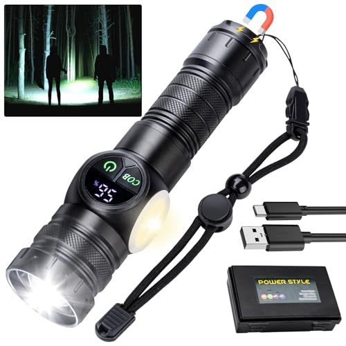 Lampe de poche rechargeable haute luminosité, Ewenele 990 000 L haute luminosité, lampe de poche à LED zoomable super lumineuse avec 9 modes, lumière latérale, base magnétique, USB C, étanche pour les