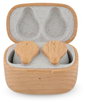 PRIXTON Kabellose Bluetooth-Kopfhörer TWS163 | Ohrhörer mit ENC-Technologie, ECO-Holzdesign, Touch-Steuerung, 6 Stunden Akkulaufzeit, Automatisches Einschalten, Ladegehäuse, True Wireless