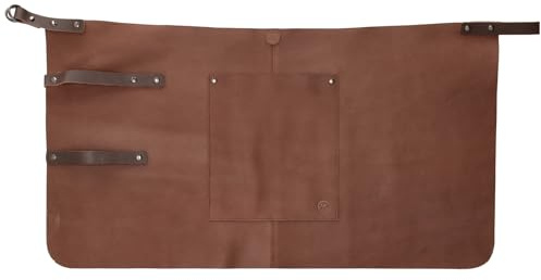 Hide & Stitches Lederschürze Verstellbar mit Vordertasche BBQ Grillschürze Braun