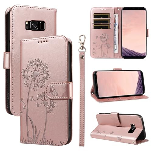Bravoday Handyhülle für Samsung Galaxy S8 Hülle, Premium PU Lederhülle Klappbar Tasche Klapphülle mit Magnet Kartenfach Standfunktion Schutzhülle für Galaxy S8, Roségold