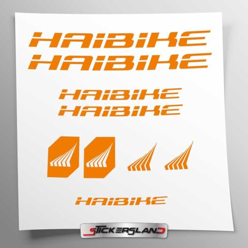 Aufkleber-Set kompatibel mit Rahmen MTB Mountainbike und Helm | Decals Aufkleber für Fahrrad Schriftzug Logos | Stickersland® – Haibik (Orange matt)