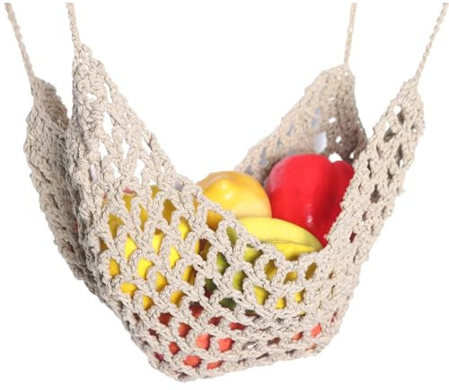 Obst-Hängematte, Makramee-Obst-Hängematte, handgewebte Boho-Obst- und -Hängematte unter dem Schrank, Obst-Hängekorb für Zuhause, Küche, Xemia, dekorativer Obst-Netzbeutel, einfacher nordischer S
