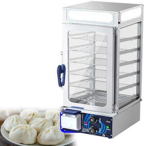 GESAIDES Commercial Bun Steamer, 6-Layer Food Warmer Display, Food Steamer Bun Warmer Machine, Bread Bun Heating Cabinet, Hot Dog Steamer and Bun Warmer