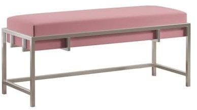BETTSO - Elegante Sitzbank LAMO - Polsterbank mit Metalbeinen - Moderner Bettbank - Garderobenbank - Sitzhocker Wohnzimmer, Schlafzimmer, Flur - Metalfarbe Chrom - Stofffarbe Rosa - 100x35x45cm