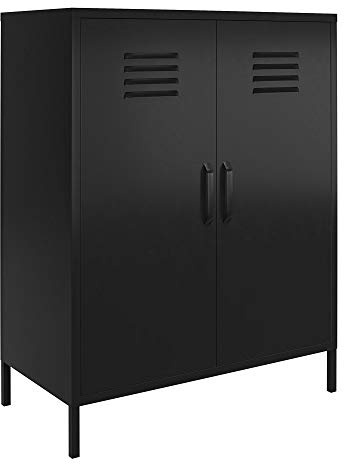 Dorel Home Mission District Storage Cabinet with 2 doors in Black, 80 x 40 x 102cm (WxDxH)