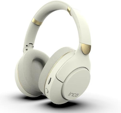 İnca IBK-503B Bluetooth Kopfhörer, Kabellose Over-Ear-Headsets mit Mikrofon, Bis zu 12 Stunden Wiedergabe, AUX & SD-Kartenslot, Ergonomisches Design für Musik & Gaming (Weiß)