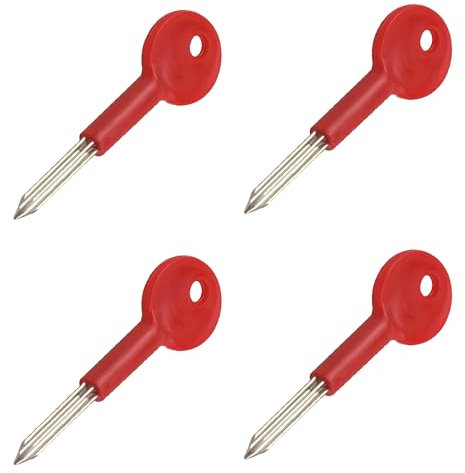 4 Pcs Zinc Alloy Security Frame Bolt Star Key With Red Plastic Handle for Door and Window Lock Replacement, Universal Six Star Metal Fire Key