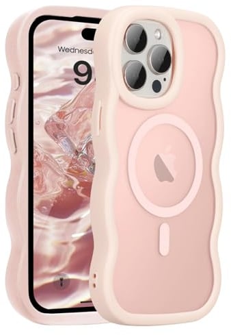 UEEBAI Coque Magnétique pour iPhone 12 Pro Max Compatible avec Recharge sans Fil, Wave Frame Étui en Silicone Liquide, Housse de Protection Antichoc Bumper Cover Case avec Anti-Rayures, Rose