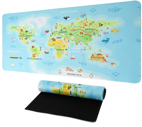 GmeDhc Schreibtischunterlage Kinder, Gummi, Schreibtischunterlage, Weltkarte, 70 x 40 cm, für Jungen & Mädchen