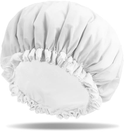 Giantree Reusable Shower Caps for Women, Terry Cloth Lined Shower Cap Double Layer, Reusable Waterproof Elastic Band Hair Cap for All Hair Lengths Bath Caps for Women Spa Home Salon Use(White)