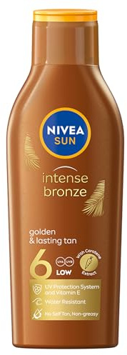 NIVEA SUN Intense Bronze Solskyddslotion, SPF 6, 200 ml | Solkräm med karotenextrakt och vitamin E, för en gyllenbrun, långvarig solbränna, vattenresistent, icke-fet