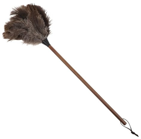 CALLARON 1 Stück Staubwedel aus Straußenfedern natürlich Reinigung Störungen handhaben groß Staubwedel mit langem Griff Staubreiniger Staubtücher zum Reinigen Nussbaum Brown
